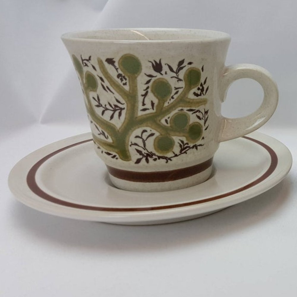 Noritake Primastone Green Tree Cup & Saucer-VTG